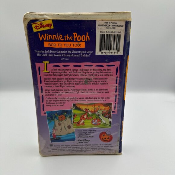 Disney Winnie The Pooh Boo To You Too VHS 1996 Animated Feature Not Rated - Picture 2 of 3